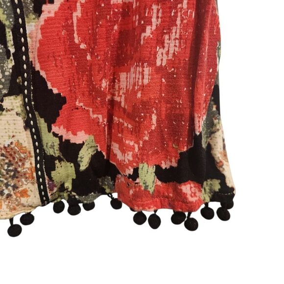 Anthropologie Meadow Rue Floral Sleeveless Tank Medium Red Pom Pom - Picture 4 of 6